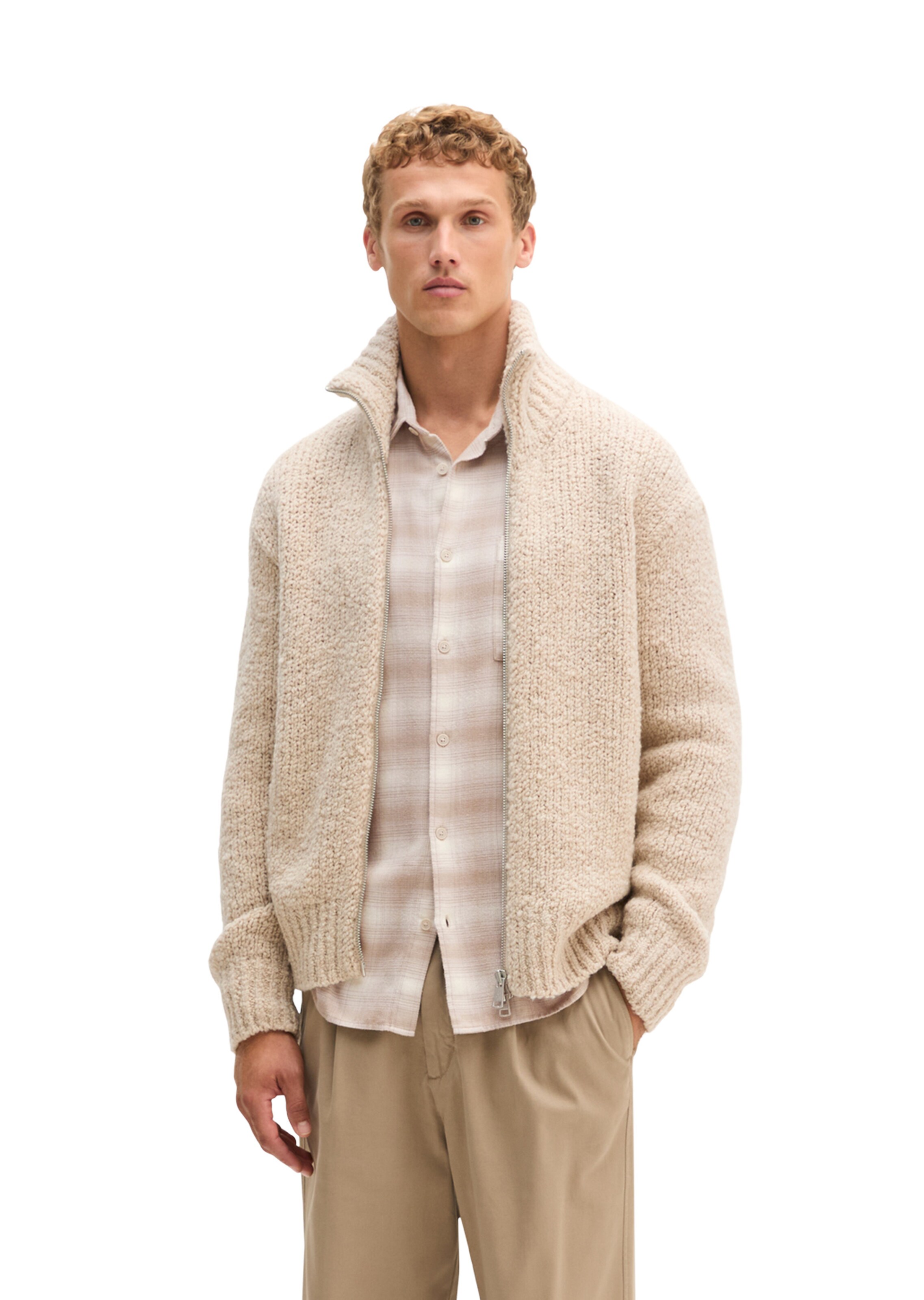 Marc O'Polo Gebreid vest in Beige: voorkant