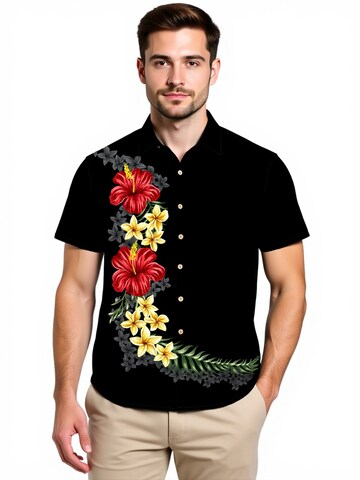 Hawaiihemdshop.de Regularny krój Koszula 'Hawaiihemd "Black Elegance"' w kolorze czarny