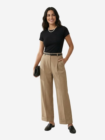 My fashion - Perna larga Calças com vincos em castanho