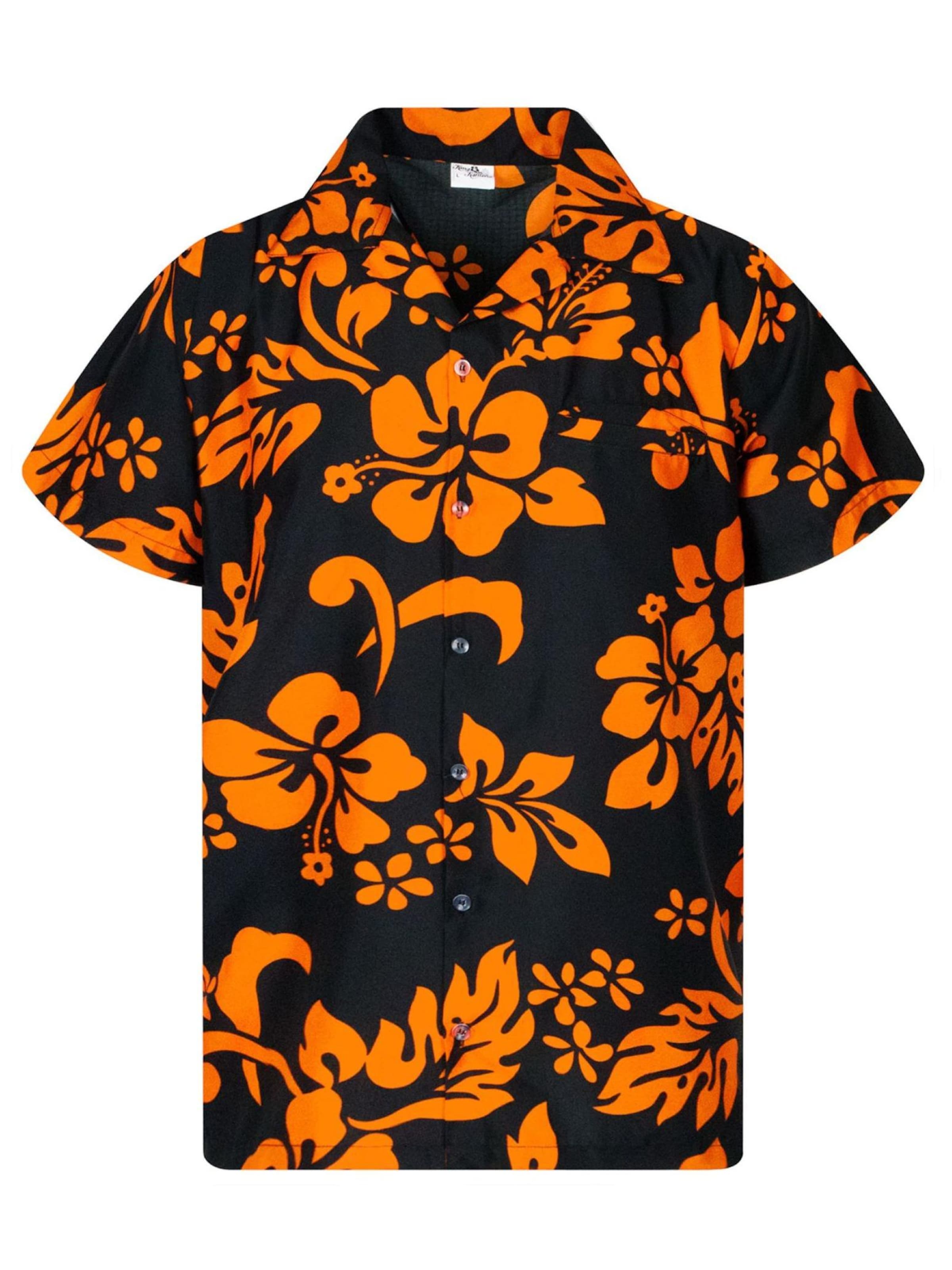 King Kameha Shirt 'Hibiscus Black Line'‌‌‌‌ in Orange: Vorderseite