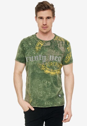 Rusty Neal T-Shirt mit zeitlosem Print in Grün: predná strana