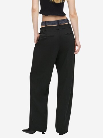 KARL LAGERFELD JEANS Wide leg Broek 'KLJ Mixed Material Pant B1W10085' in Zwart