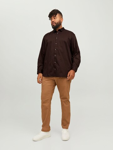 Jack & Jones Plus Comfort fit Button Up Shirt in Brown