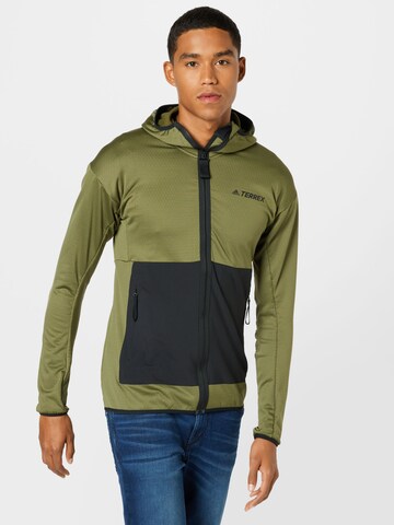 ADIDAS TERREX Skinny Athletic Fleece Jacket in Green: front