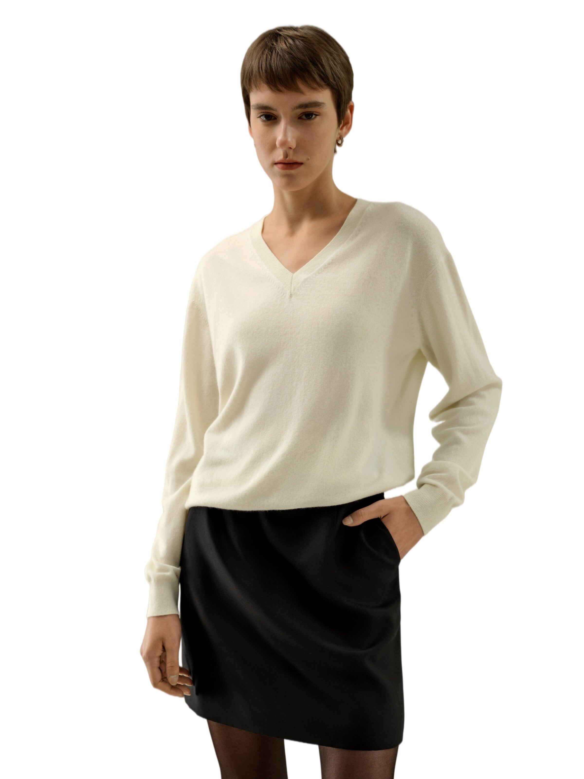 Lilysilk - Jersey 'Baby-Kaschmir Pullover mit V-Ausschnitt' en blanco