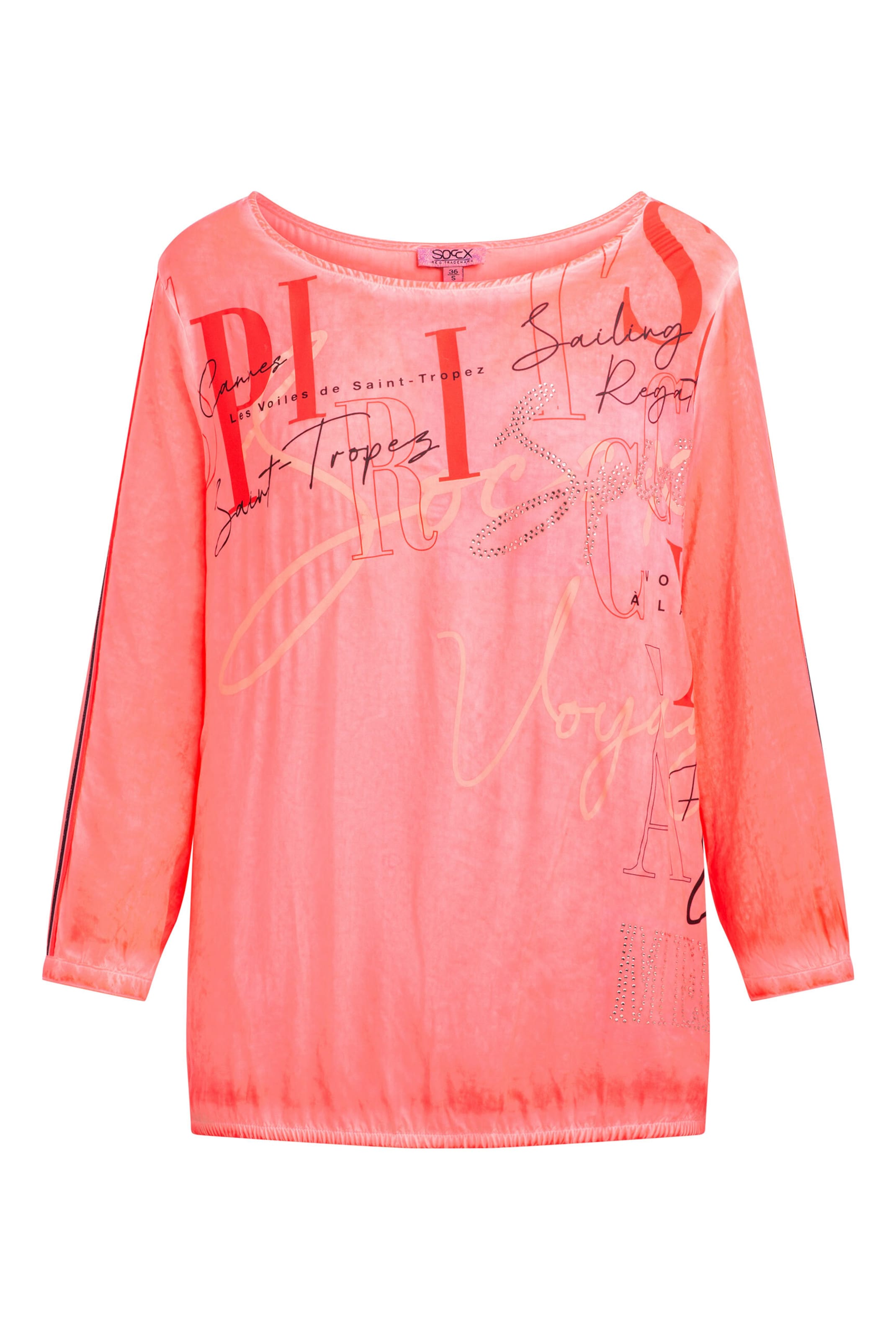 Soccx Blusenshirt mit Tapes, Print und Schmucksteinen in Rot: Vorderseite