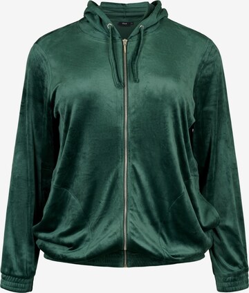 Zizzi Zip-Up Hoodie 'HELENA' in Green: front