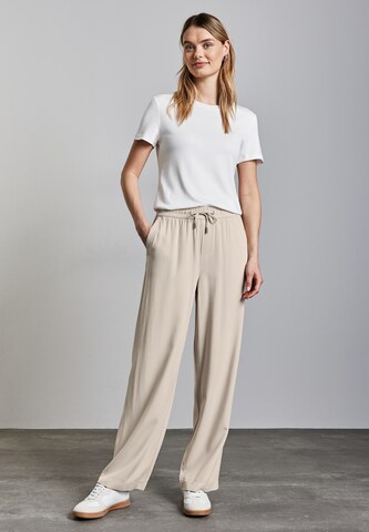 STREET ONE Loosefit Wide Leg Twill Hose in Beige