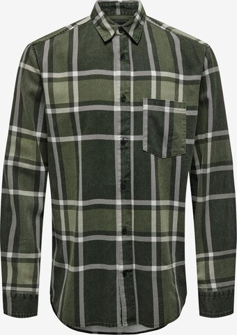 Only & Sons Regular fit Skjorta 'KENNETH' i grön: framsida