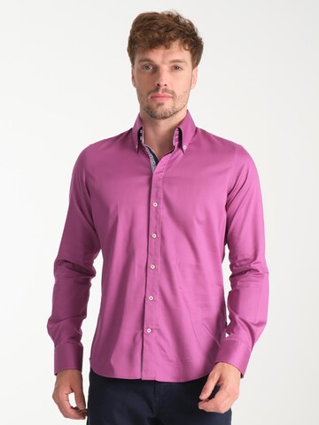 Slim fit Camicia business 'Roma Satin Man Shirt Green' di 7Camicie in lilla