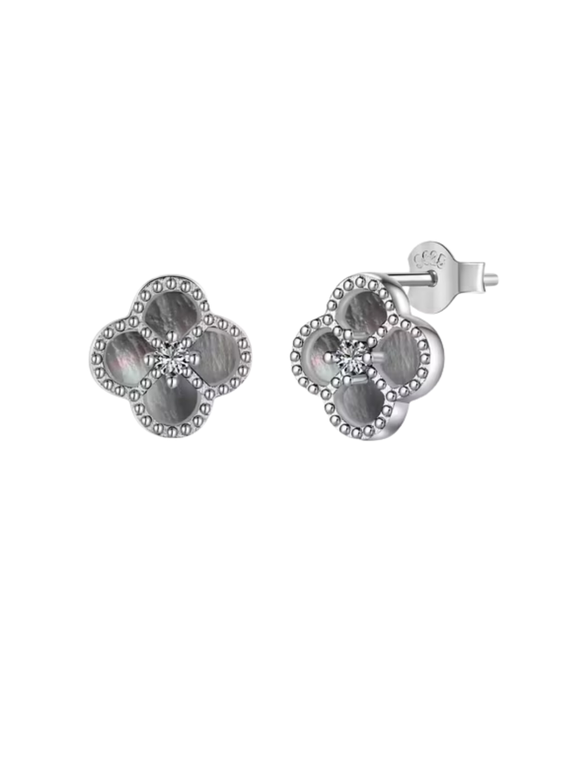 ROUGEMONT Jewellery Earrings 'Glücksbringer Kleeblatt' in Grey: front
