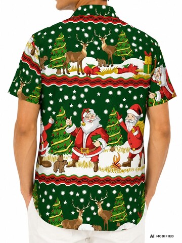 King Kameha Regular fit Skjorta 'Christmas Border Print' i grön