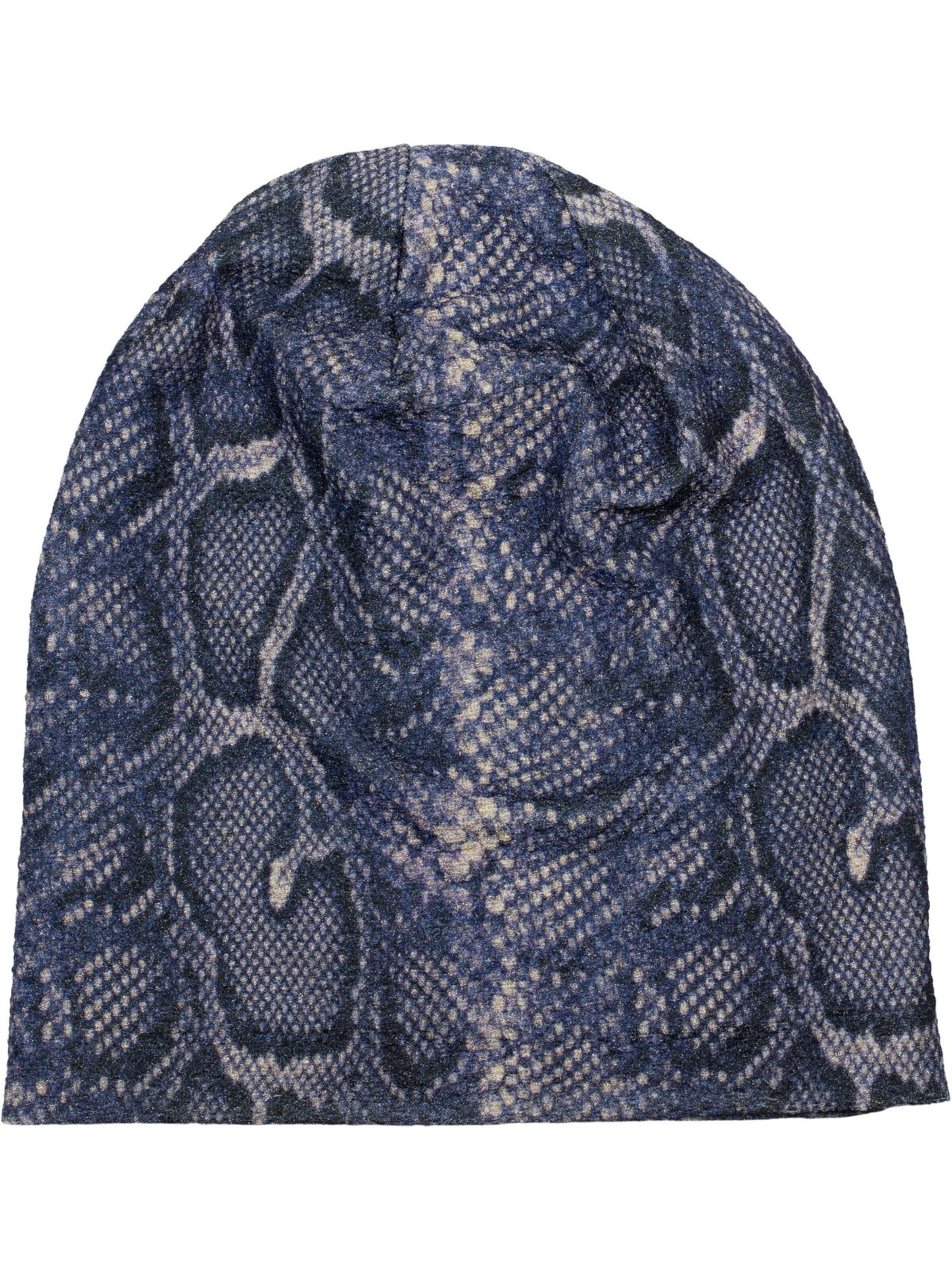styleBREAKER Mütze 'Beanie Mütze Glitzer Schlangen Muster'‌‌‌‌‌‌‌‌‌ in Blau: Vorderseite
