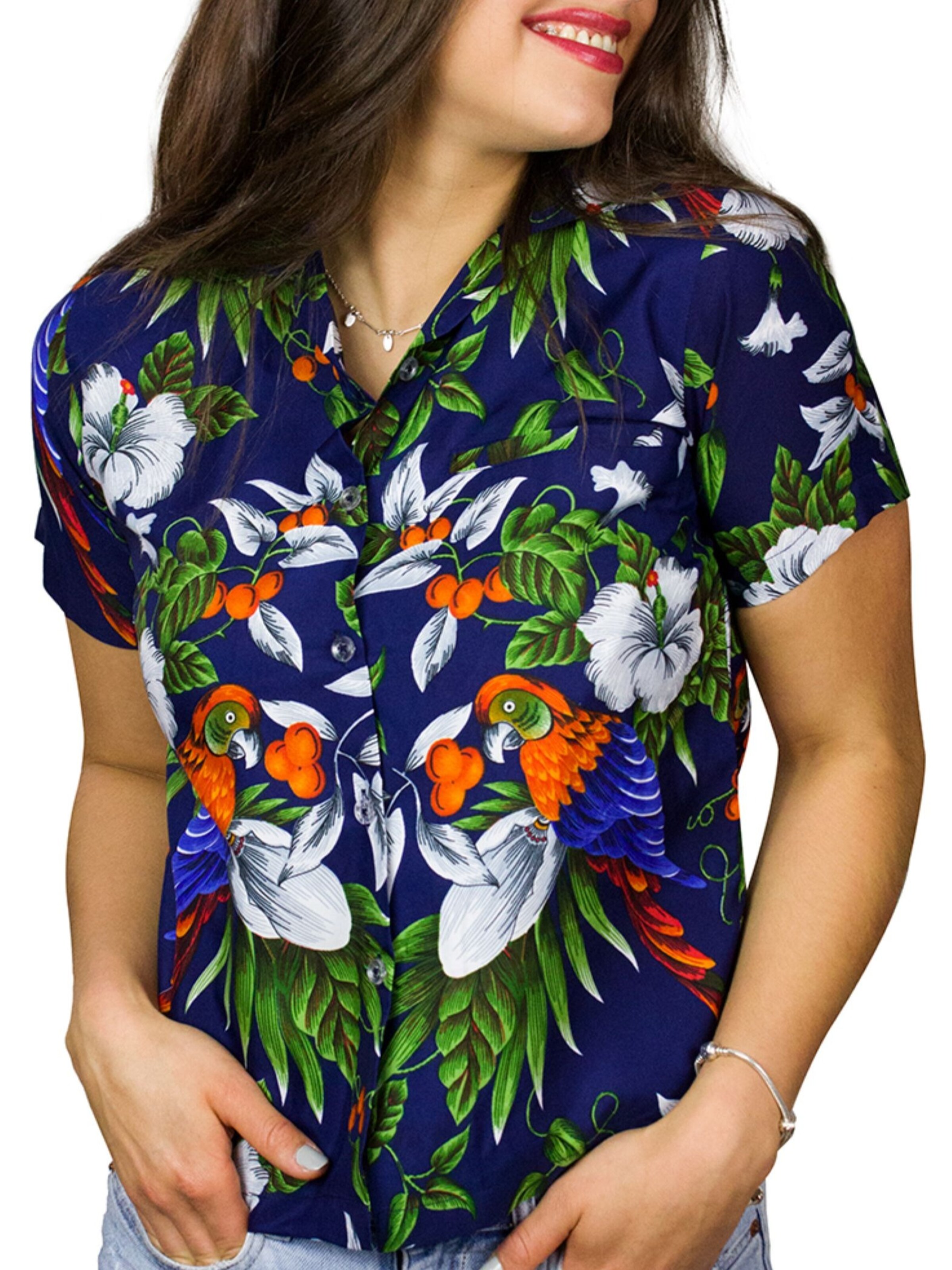 King Kameha Blouse 'Cherryparrot' in Blue