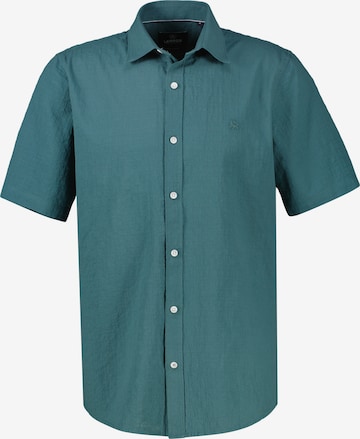 LERROS Regular Fit Kurzarmhemd im Knitterlook in Grün: Vorderseite