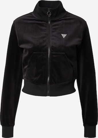 GUESS Athletic Zip-Up Hoodie 'COUTURE' in Black: front