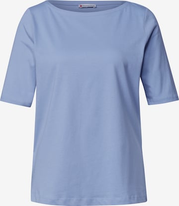 STREET ONE Basic T-Shirt mit U-Boot-Ausschnitt in Blau: Vorderseite