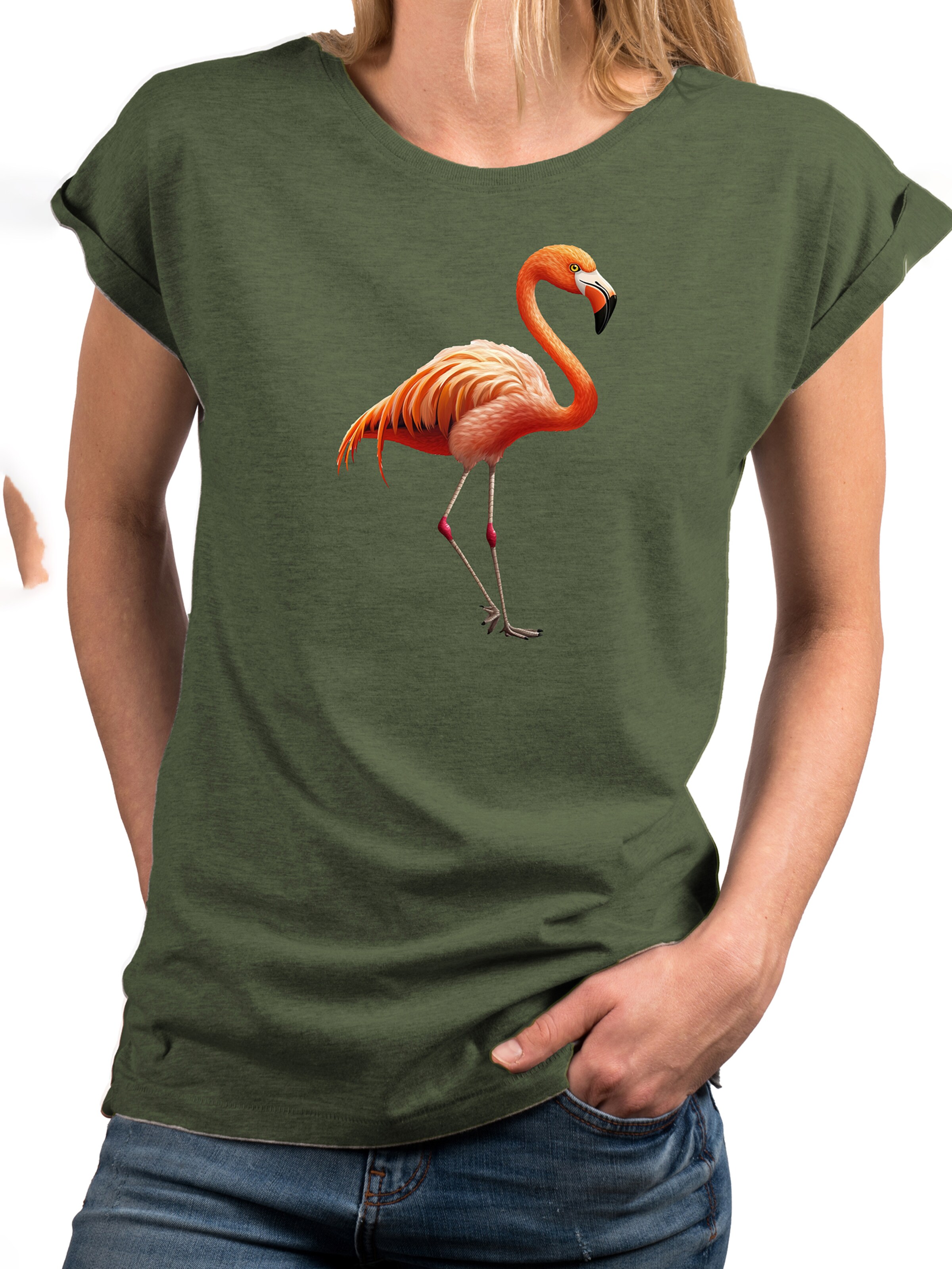 MAKAYA Shirt 'Flamingo' in Green
