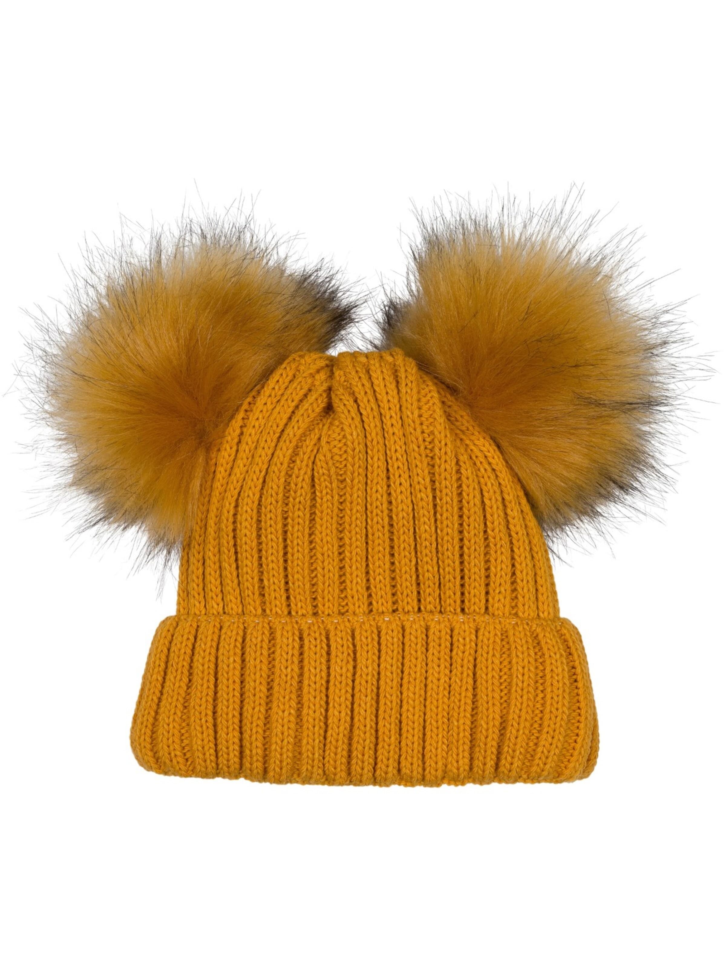 styleBREAKER Beanie 'Kinder Bommelmütze mit zwei Bommel' in Orange