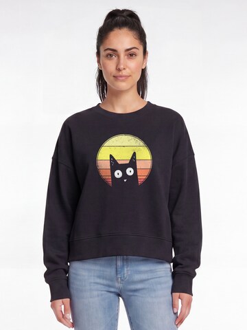 Watapparel Sweatshirt 'Sunset Cat' in Black: front
