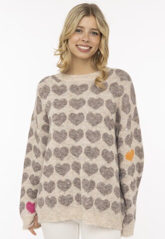 Zwillingsherz Strickpullover Pullover hearts in Beige: Vorderseite
