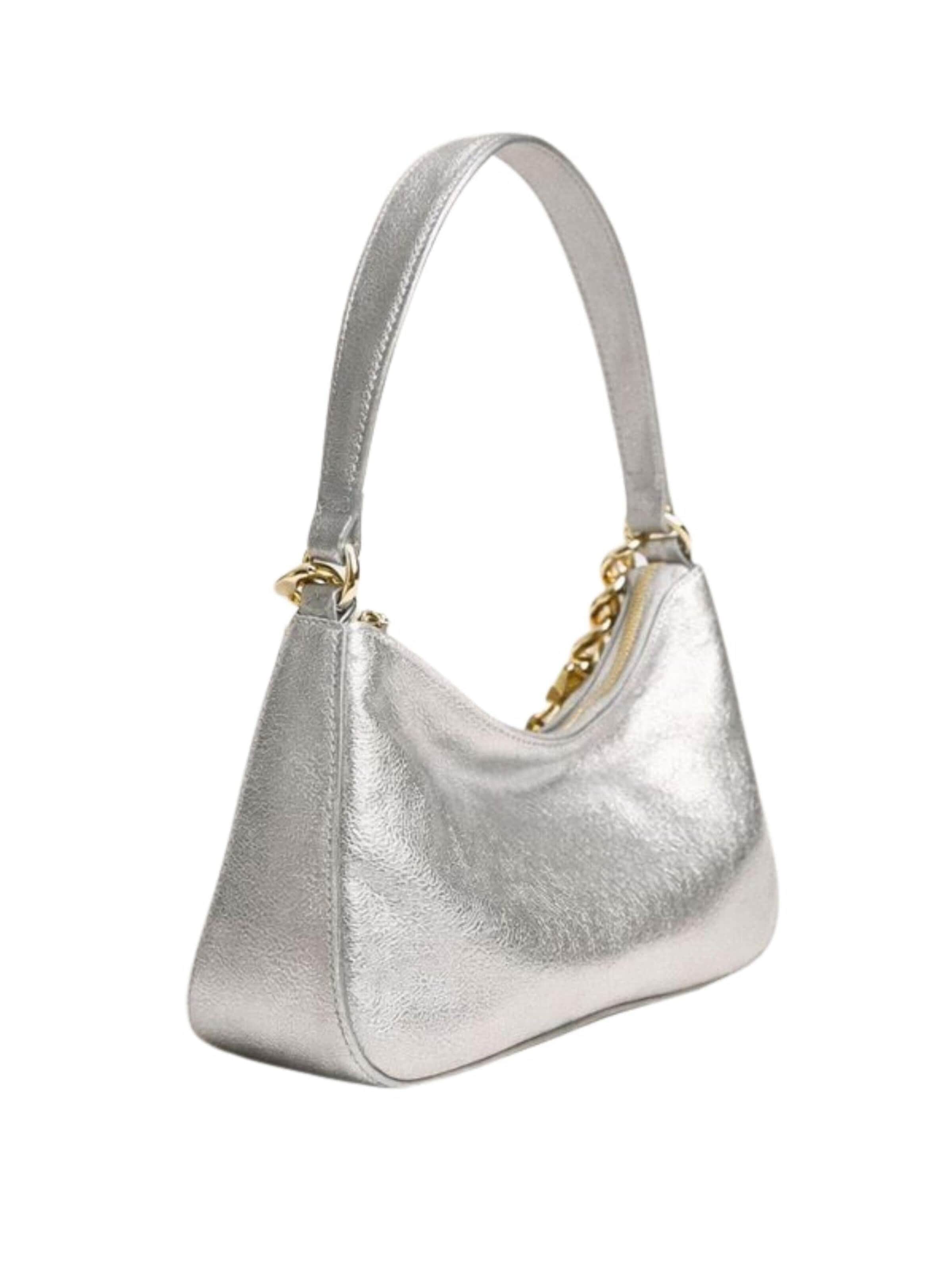 Twinset Shopper ''Liliane' medium laminated leather tote bag' in Silver
