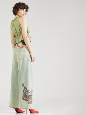 Wide Leg Jean 'TWISTED DRAGON' Ed Hardy en vert