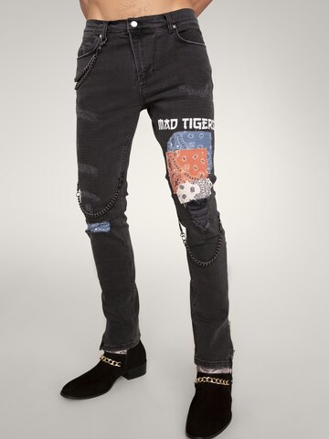 MAD TIGERS Slim fit Jeans 'VINTAGE BANDANA ARTPATCH' in Black