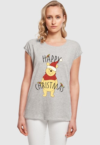 ABSOLUTE CULT Shirt 'Winnie The Pooh - Happy Christmas Holly' in Grey: front