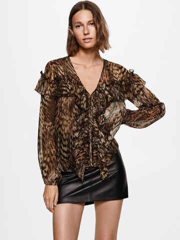 MANGO Blouse 'PLUMA' in Brown: front