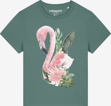 Watapparel Shirt ' Flamingo mit Blumen ' in Green: front