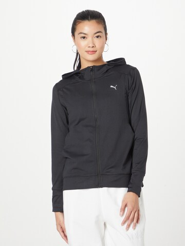 PUMA Athletic Zip-Up Hoodie in Black: front