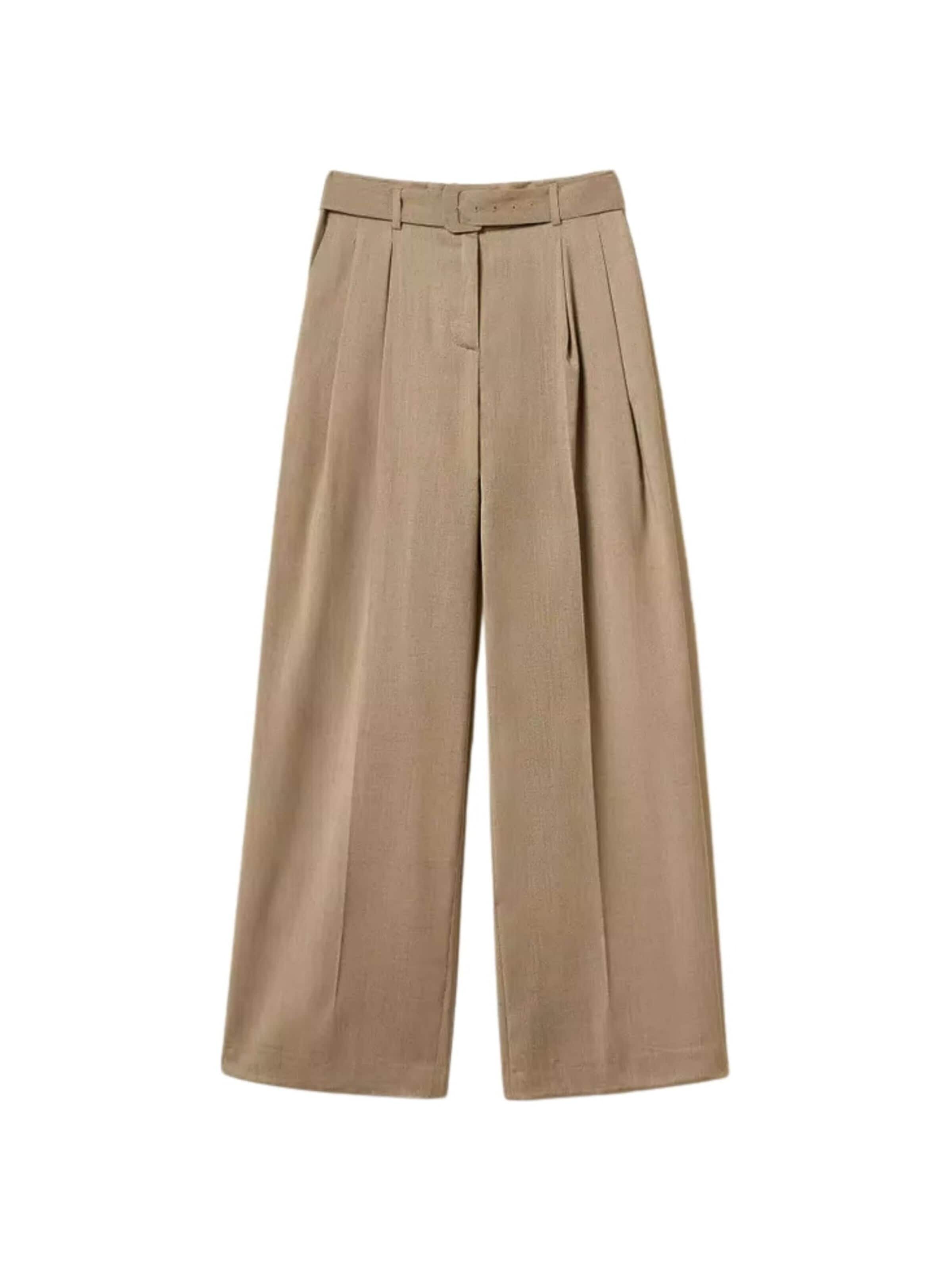 Twinset Szeroka nogawka Spodnie 'Matte Satin Palazzo Pants with Belt' w kolorze beżowy: przód