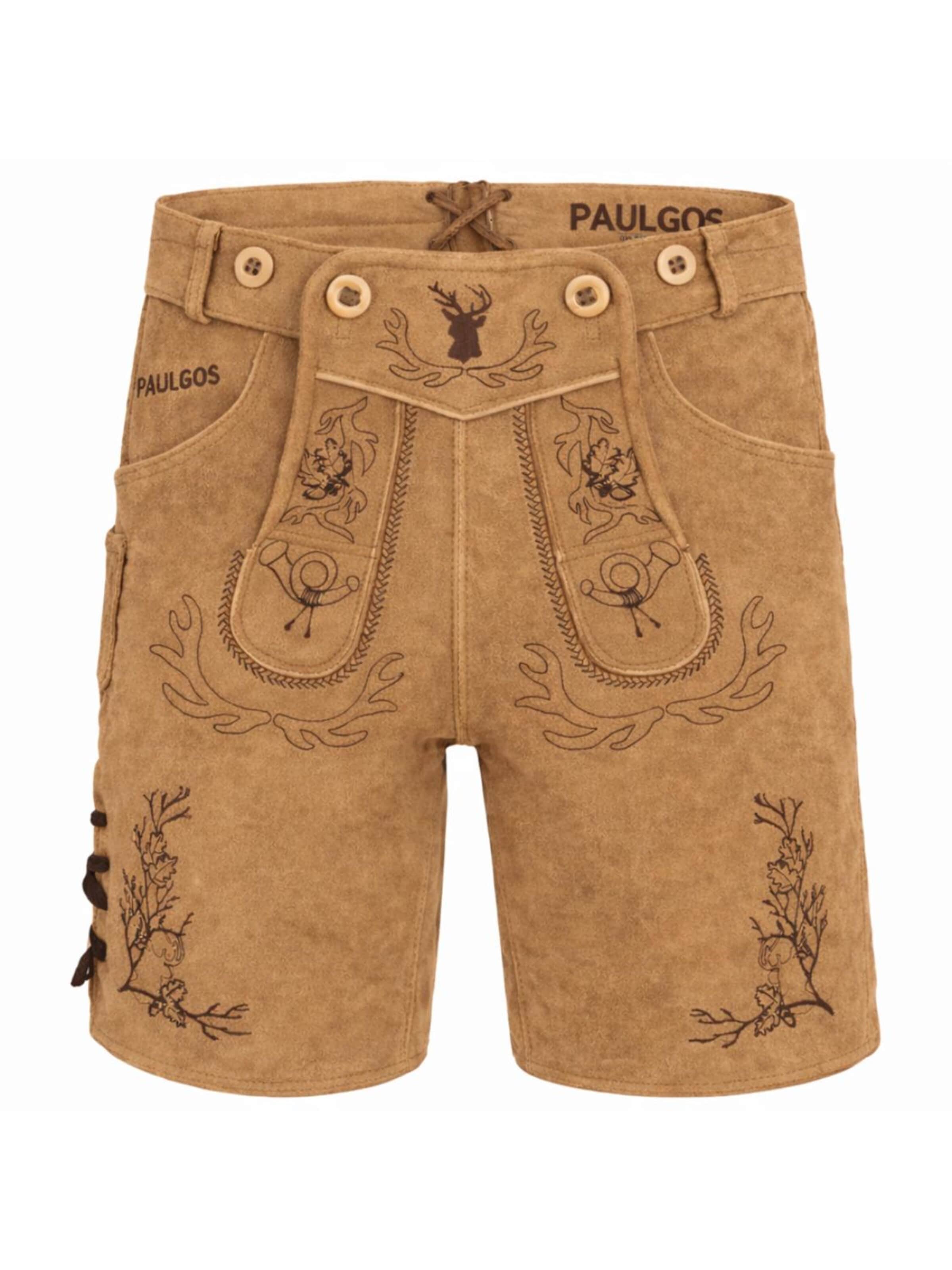 Paulgos Regular Traditional Pants 'PAULGOS Herren Trachten Lederhose Kurz - HK3 - Echtes Leder - in 3 Farben erhältlich - Größe 44 - 60' in Brown: front