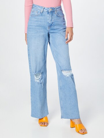 NA-KD Wide leg Jeans in Blauw: voorkant