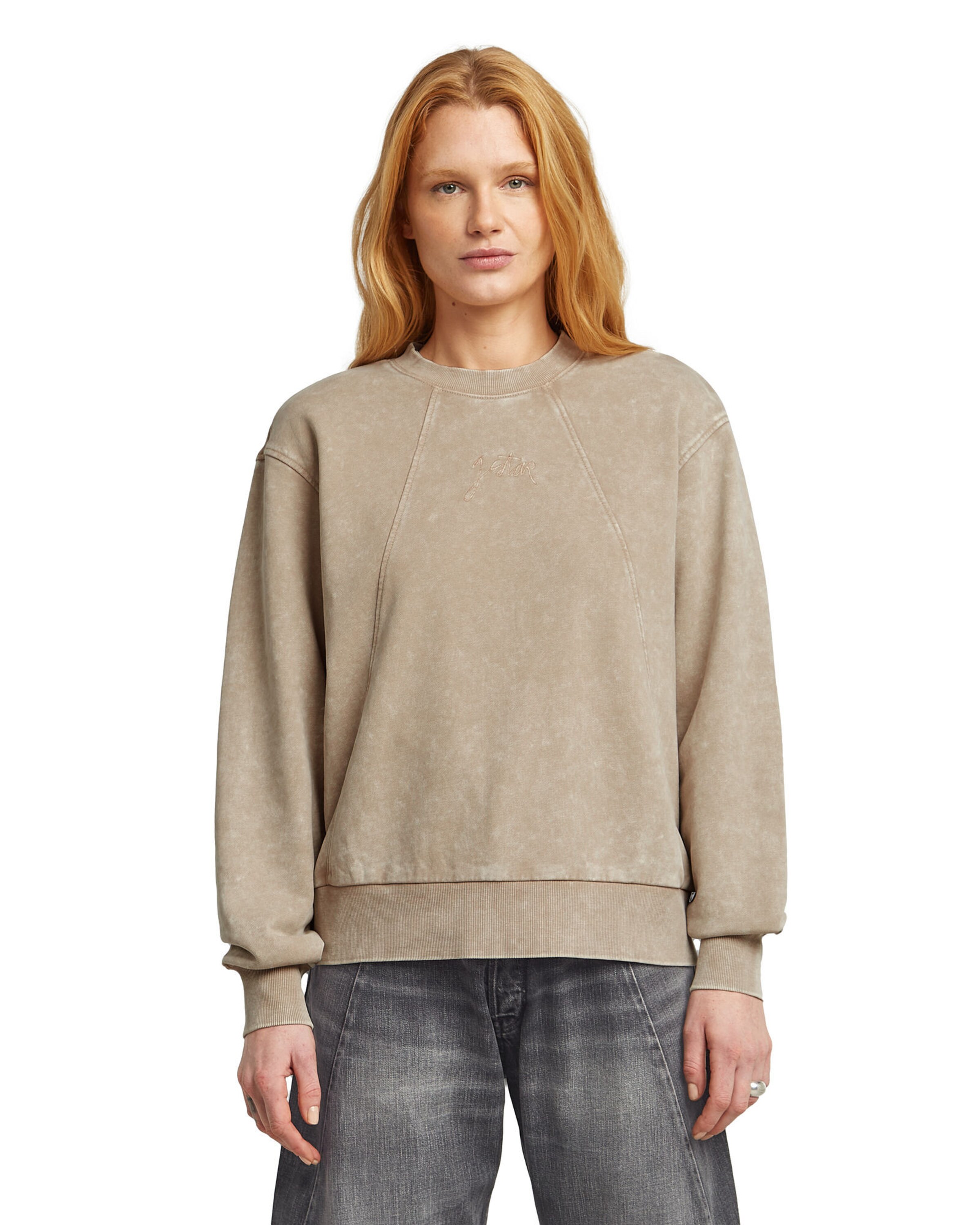 G-STAR Sweatshirt 'A Line Script' in Beige: front