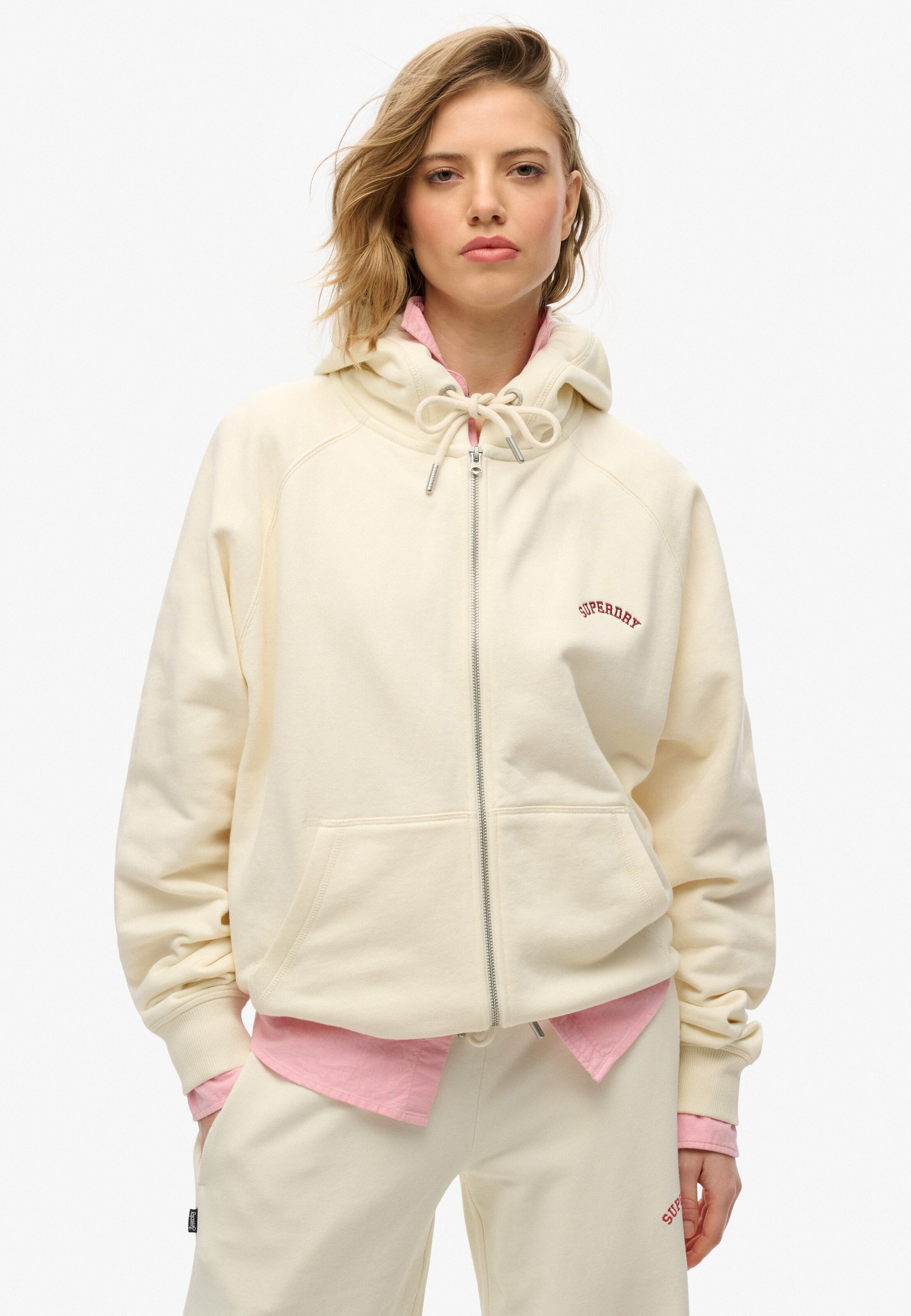 Superdry Zip-Up Hoodie 'Essential' in White: front