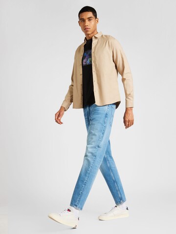 Springfield Regular fit Button Up Shirt 'NEW DOBBY' in Beige