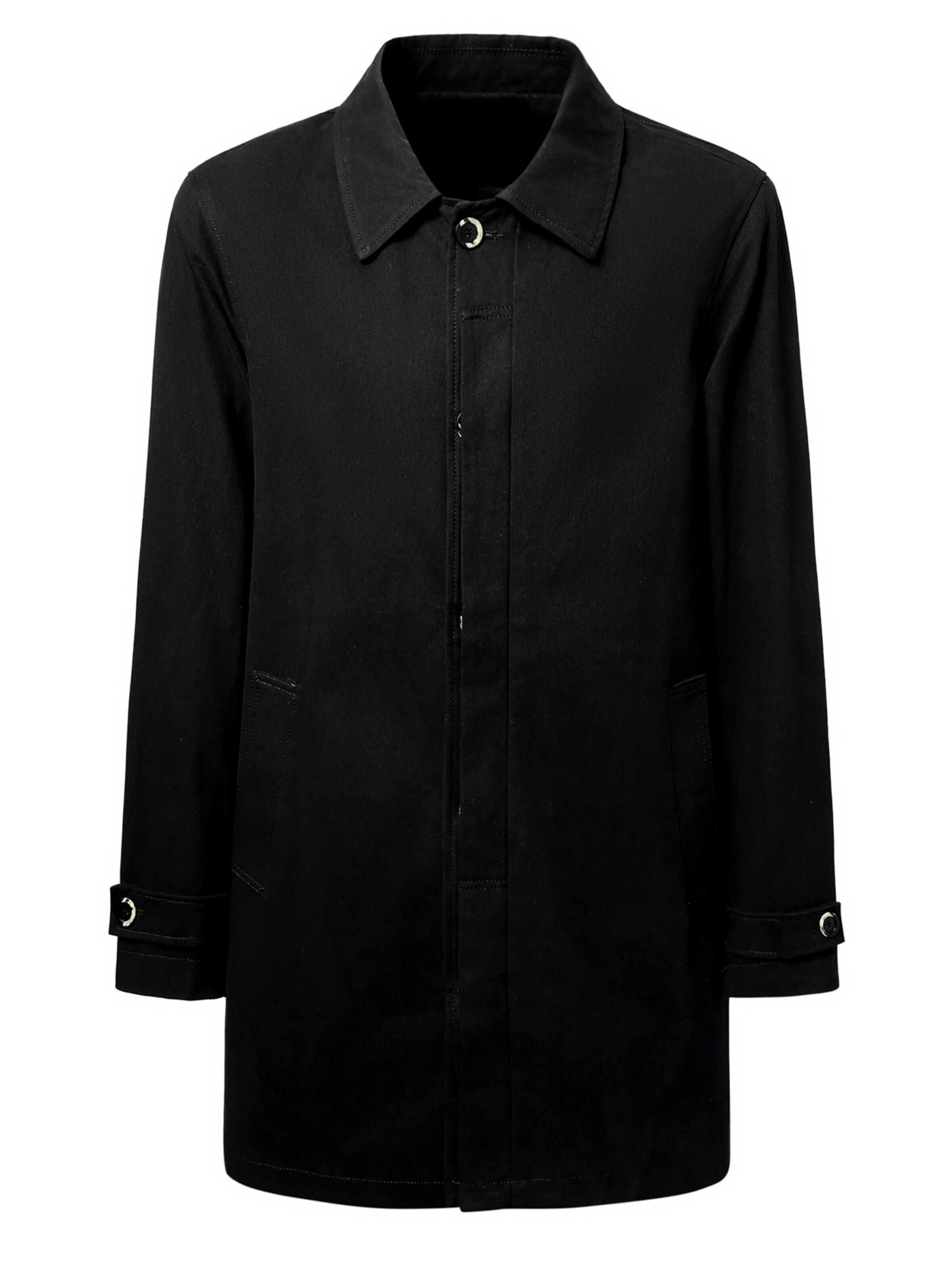 ALLTHEMEN Between-Seasons Coat 'Nebel' in Black: front
