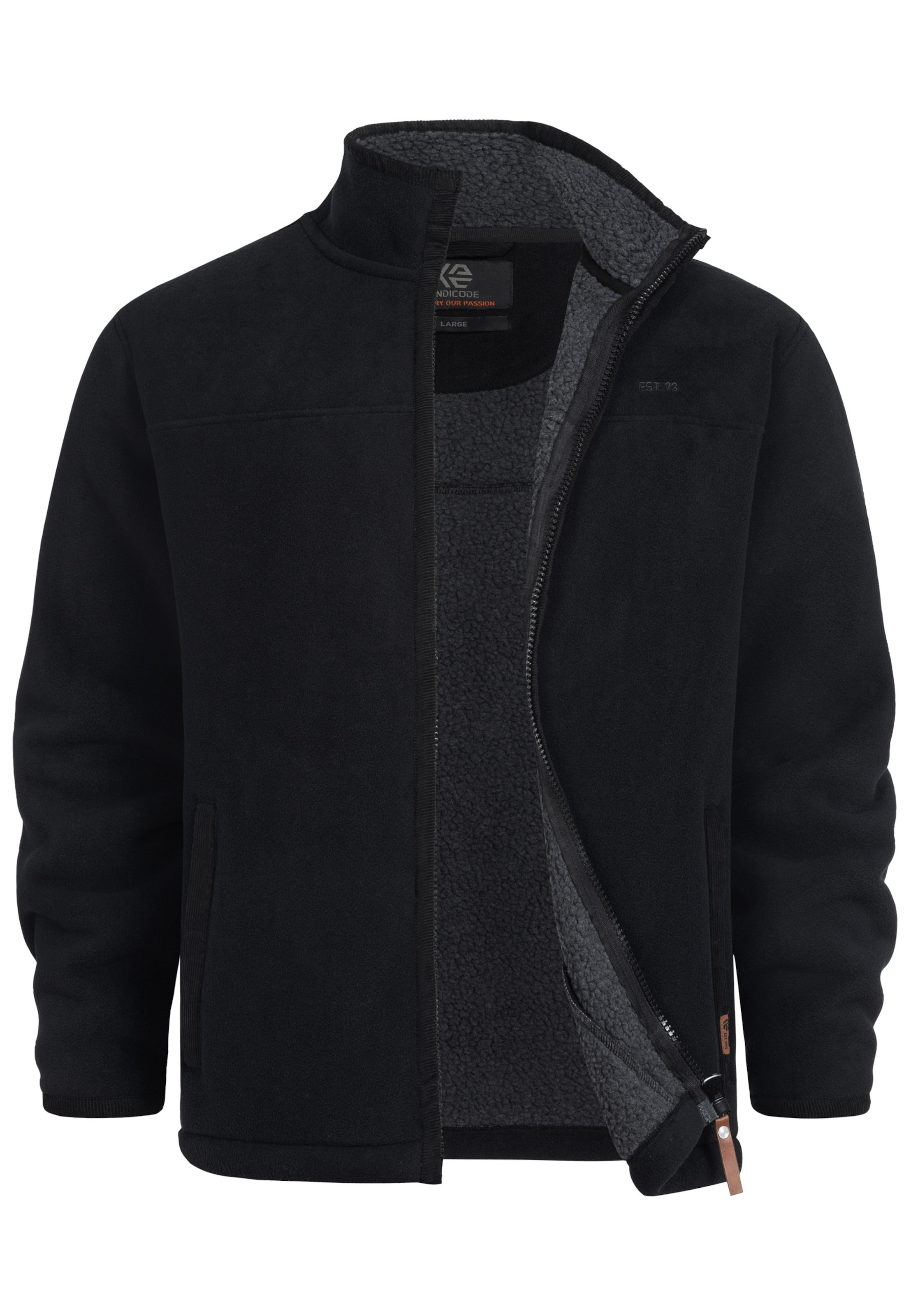 INDICODE JEANS Fleece Jacket 'Emilos' in Black: front