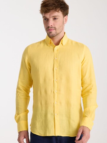 Slim fit Camicia business 'Leonardo Linen Man Shirt' di 7Camicie in giallo: frontale