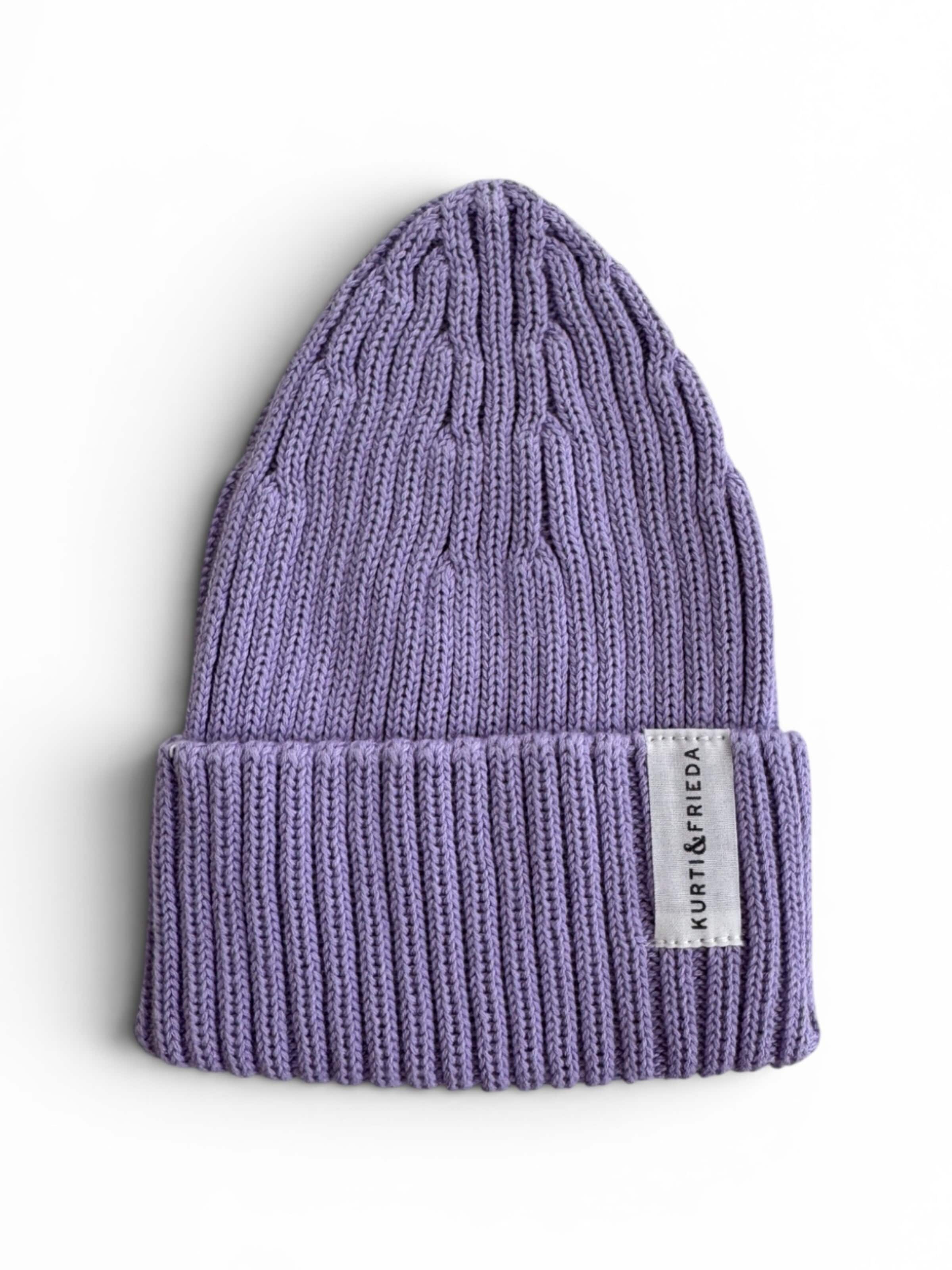 KURTI & FRIEDA Beanie 'Chunky Knit' in Purple: front
