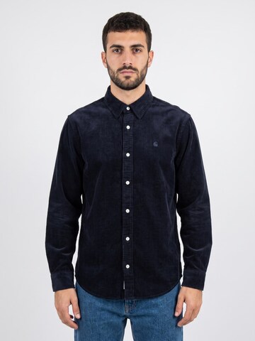 Carhartt WIP Comfort Fit Skjorte 'L/S Madison Cord Shirt Dark Navy / Dark Navy -- Men's Dark Blue Shirt' i blå