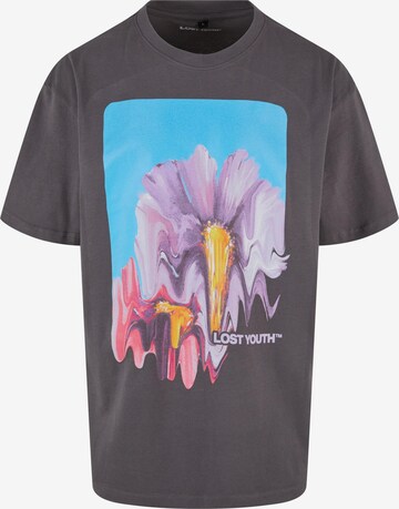 Lost Youth Shirt 'Blurred Flowers' in Grijs: voorkant