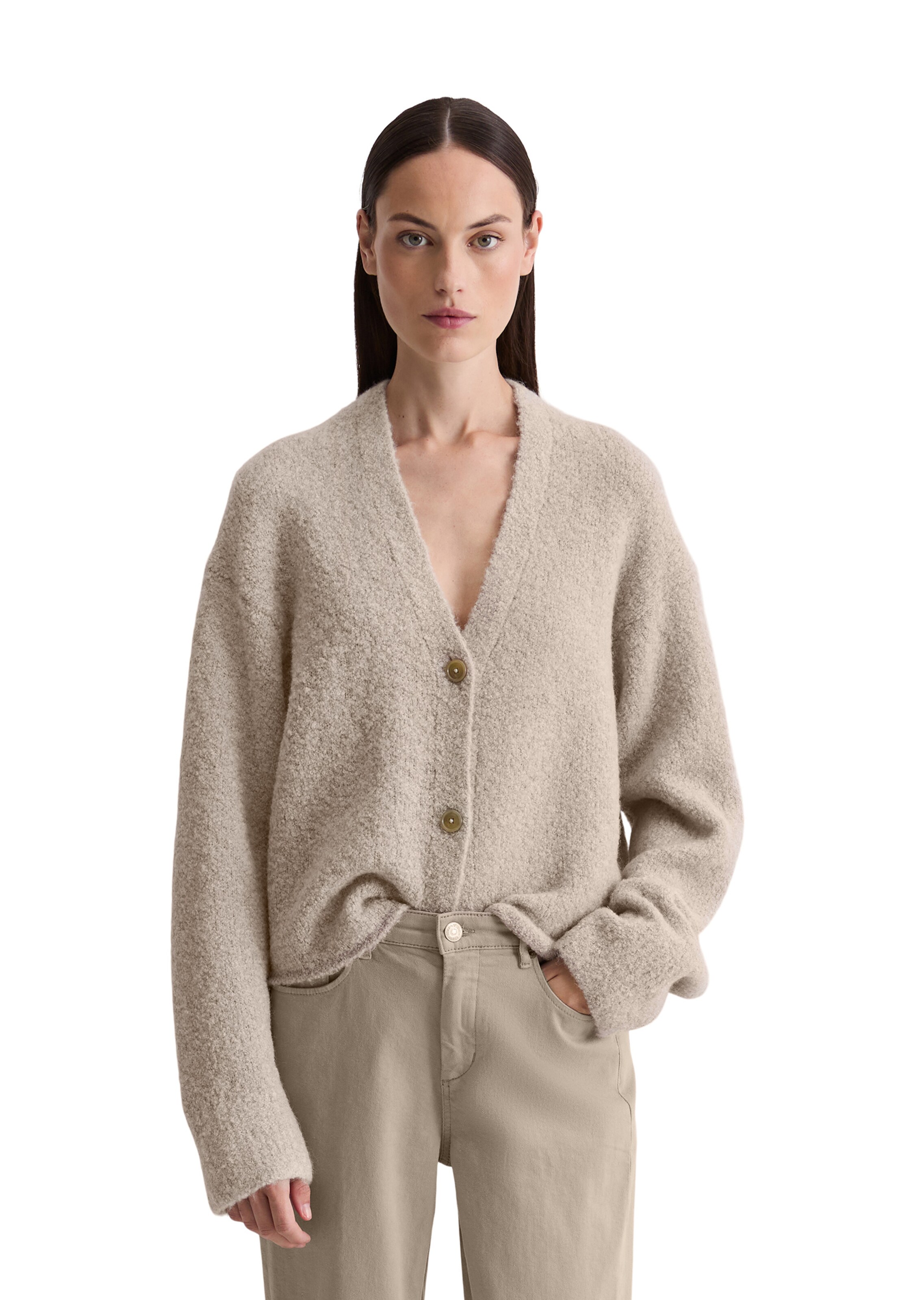 Marc O'Polo Knit cardigan 'Bouclé' in Beige: front
