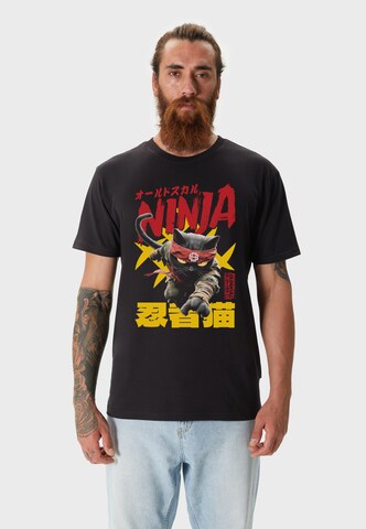 T-Shirt 'Asian Ninja Cat Graphic' Oldskull en noir : devant