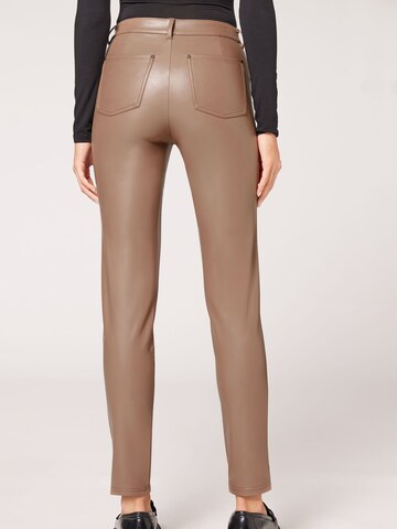 CALZEDONIA Skinny Pants 'thermo' in Brown