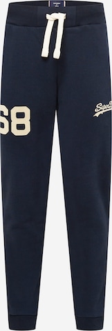 Superdry Tapered Workout Pants 'Vintage Logo Collegiate' in Blue: front