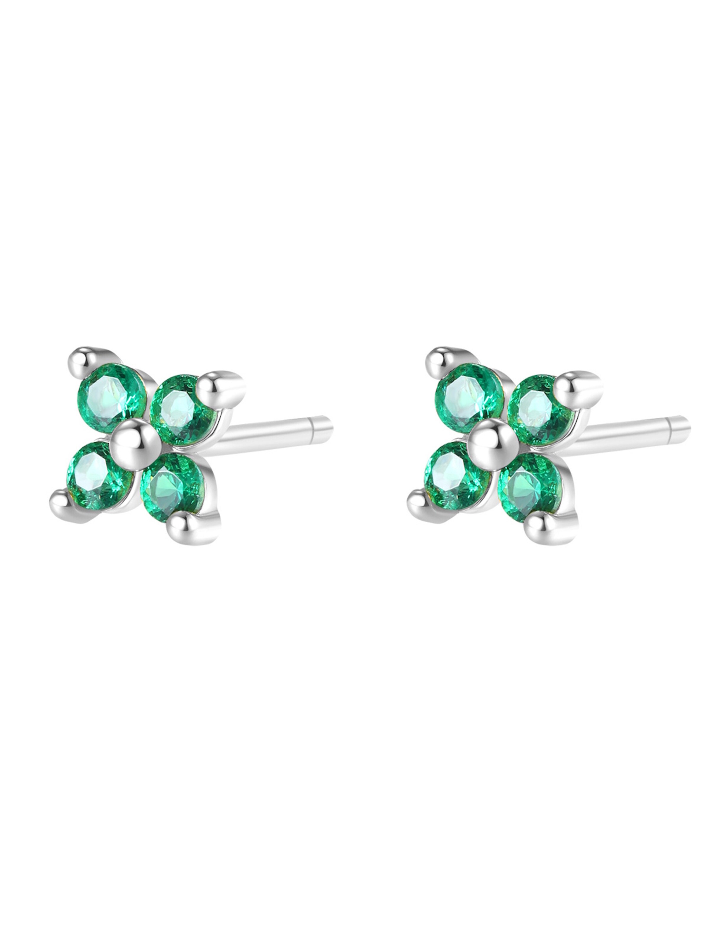 Hey Happiness - Pendientes 'Green Daisy' en plata: frente