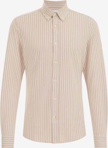 WE Fashion Slim fit Button Up Shirt in Beige: front